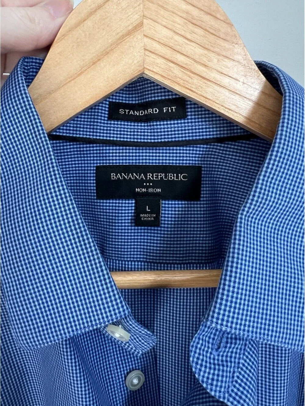 Banana Republic Non Iron Dress Shirt Men’s Large Blue Check Standard Fit Button